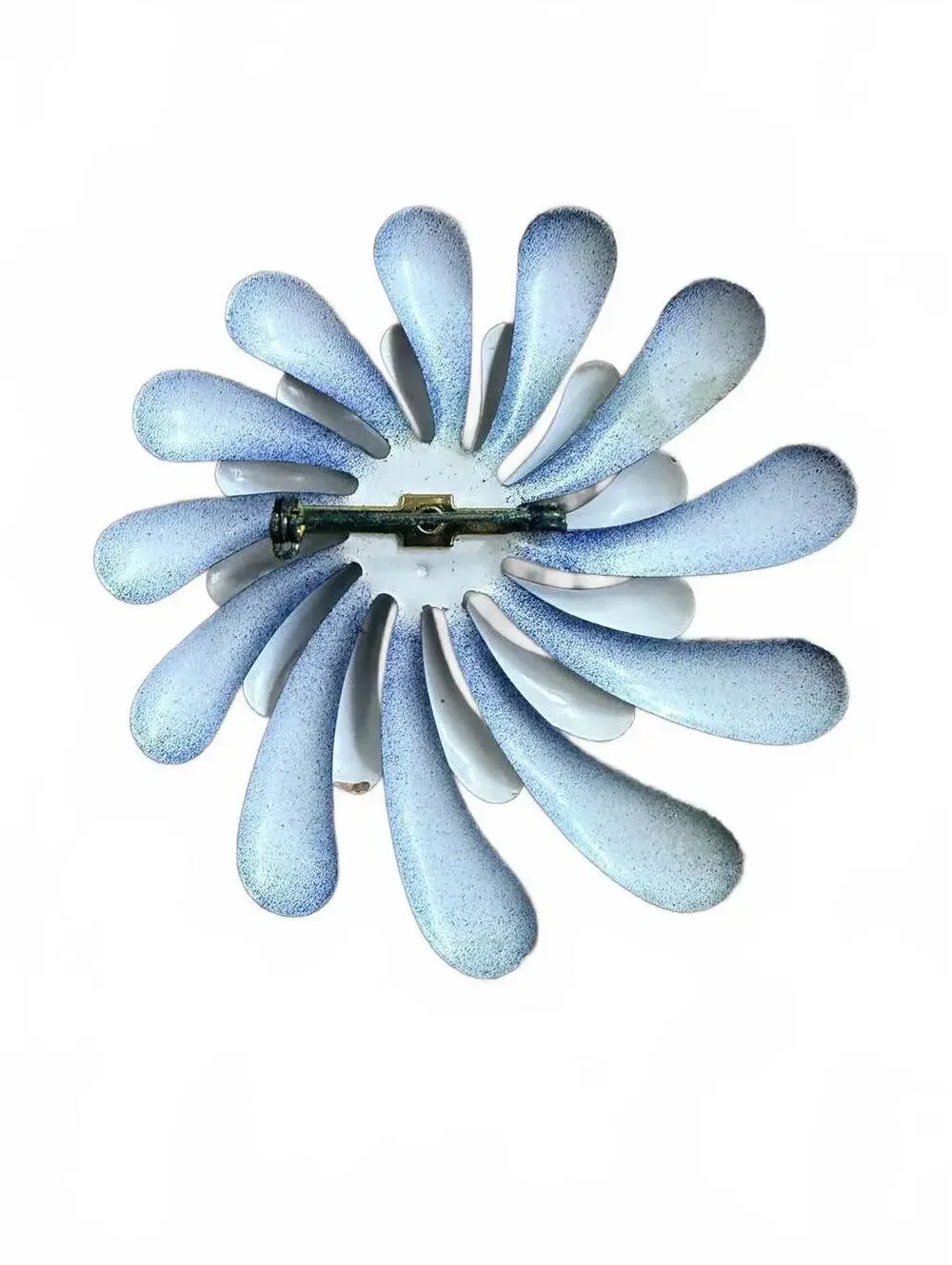 Vintage Enamel Flower Brooch Blue White Red Atomic Mid Century Pin